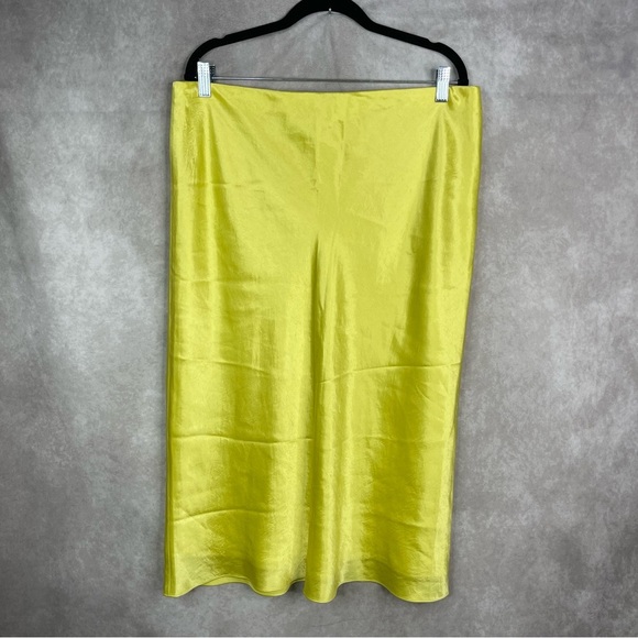 Vince Satin Flare Midi Elastic Waist Slip Skirt In Citrine Yellow Women's XL - Picture 1 of 6